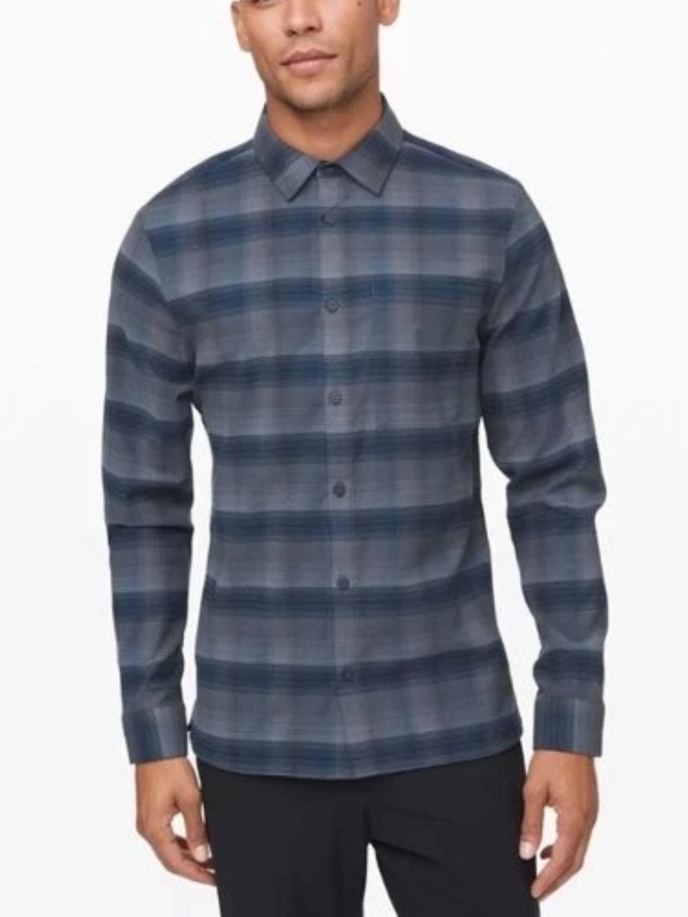Men's Lululemon Blue Gray Long Sleeve Button Down Casual Shirt Light Flannel M/L